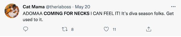 Tweet about a diva coming for necks
