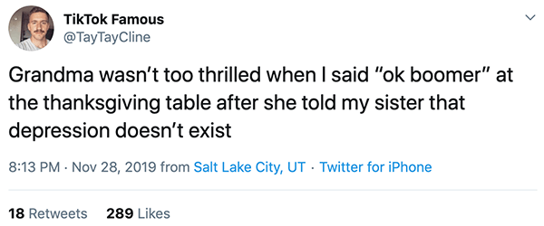 An OK Boomer tweet