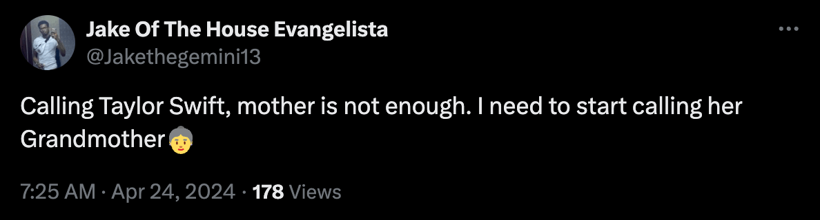 A swiftie professing their love for mother